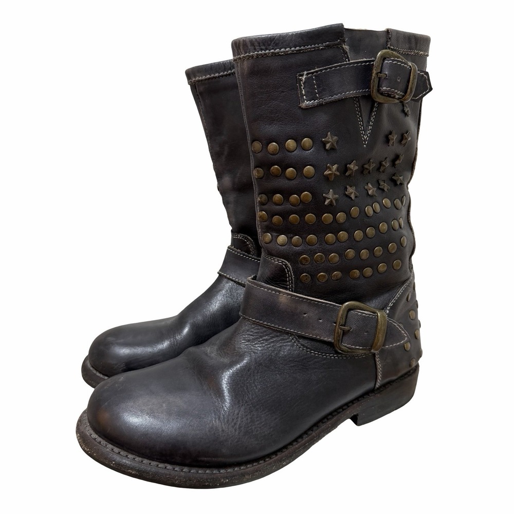 Bed Stu Cobbler Leather Studded Distressed Boots Womens US 8 Black Western Boho